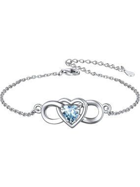 Charm Infinity Heart Bracelet 925 Sterling Silver Dainty Birthstone,